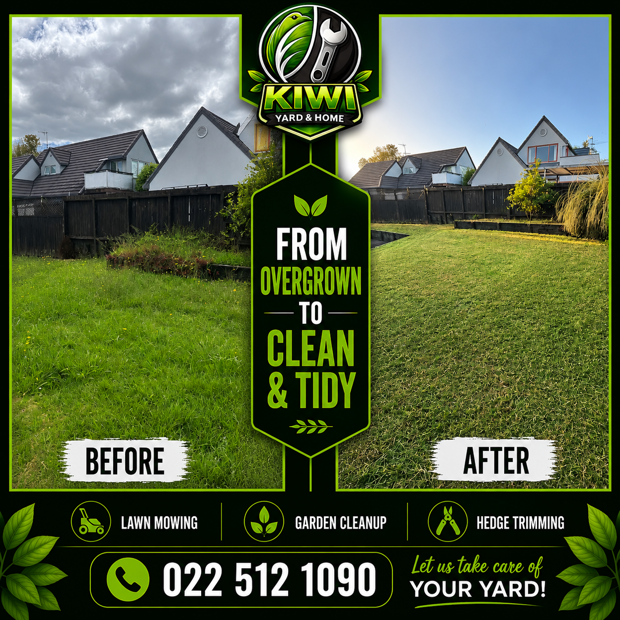 Before and after lawn mowing