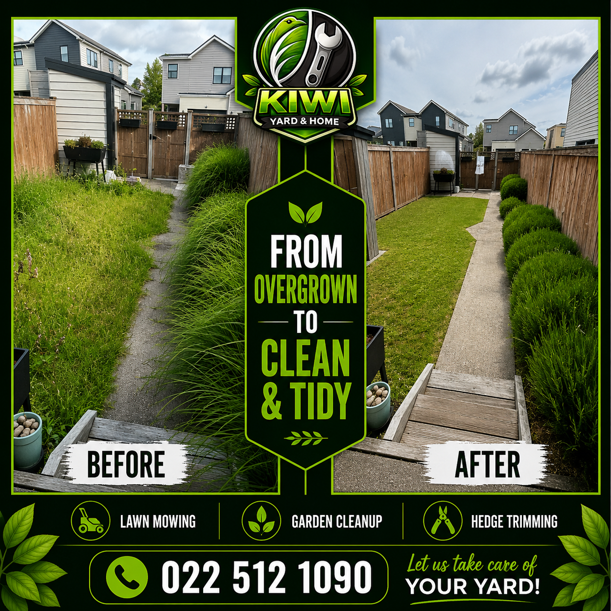 Before and after townhouse lawn